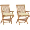 vidaXL Chaises de jardin 2 pcs avec coussins blanc crème Teck massif