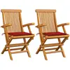 vidaXL Chaises de jardin avec coussins rouge 3 pcs Bois de teck massif