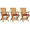 vidaXL Chaises de jardin avec coussins rouge bordeaux 3pcs Teck massif