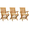 vidaXL Chaises de jardin avec coussins crème 3 pcs Bois de teck massif