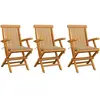 vidaXL Chaises de jardin avec coussins beige 3 pcs Bois de teck massif