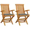 vidaXL Chaises de jardin avec coussins gris 2 pcs Bois de teck massif