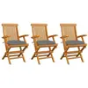 vidaXL Chaises de jardin avec coussins gris 3 pcs Bois de teck massif