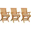 vidaXL Chaises de jardin avec coussins beige 3 pcs Bois de teck massif