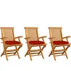 vidaXL Chaises de jardin avec coussins rouge lot de 3 Bois teck massif