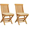 vidaXL Chaises de jardin 2 pcs avec coussins blanc crème Teck massif