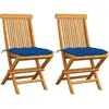vidaXL Chaises de jardin avec coussins bleu 2 pcs Bois de teck massif