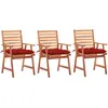 vidaXL Chaises à dîner d'extérieur 3 pcs avec coussins Acacia massif
