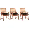vidaXL Chaises à dîner d'extérieur 3 pcs avec coussins Acacia massif
