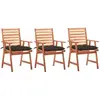 vidaXL Chaises à manger d'extérieur lot de 3 et coussins Acacia massif