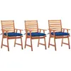 vidaXL Chaises à dîner d'extérieur 3 pcs avec coussins Acacia massif