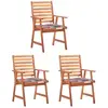 vidaXL Chaises à dîner d'extérieur 3 pcs avec coussins Acacia massif
