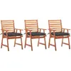 vidaXL Chaises à dîner d'extérieur 3 pcs avec coussins Acacia massif