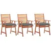 vidaXL Chaises à dîner d'extérieur 3 pcs avec coussins Acacia massif