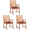 vidaXL Chaises à manger d'extérieur lot de 3 et coussins Acacia massif