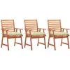 vidaXL Chaises à dîner d'extérieur 3 pcs avec coussins Acacia massif