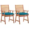 vidaXL Chaises à dîner d'extérieur 2 pcs avec coussins Acacia massif