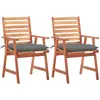 vidaXL Chaises à dîner d'extérieur 2 pcs avec coussins Acacia massif