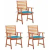 vidaXL Chaises à dîner d'extérieur 3 pcs avec coussins Acacia massif
