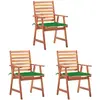 vidaXL Chaises à dîner d'extérieur 3 pcs avec coussins Acacia massif