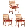 vidaXL Chaises à dîner d'extérieur 3 pcs avec coussins Acacia massif