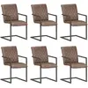 vidaXL Chaises à manger cantilever lot de 6 marron cuir véritable