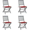 vidaXL Chaises pliables d'extérieur lot de 4 et coussins Bois d'acacia