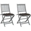 vidaXL Chaises pliables d'extérieur 2 pcs avec coussins Bois d'acacia