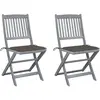 vidaXL Chaises pliables d'extérieur 2 pcs avec coussins Bois d'acacia
