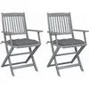 Chaises pliables d'extérieur lot de 2 et coussins Bois d'acacia vidaXL