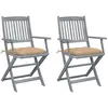 vidaXL Chaises pliables d'extérieur lot de 2 et coussins Bois d'acacia