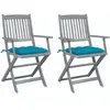 vidaXL Chaises pliables d'extérieur lot de 2 et coussins Bois d'acacia