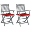 vidaXL Chaises pliables d'extérieur 2 pcs avec coussins Bois d'acacia