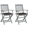 vidaXL Chaises pliables d'extérieur lot de 2 et coussins Bois d'acacia