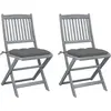 Chaises pliables d'extérieur lot de 2 et coussins Bois d'acacia vidaXL