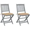 vidaXL Chaises pliables d'extérieur 2 pcs avec coussins Bois d'acacia