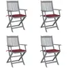 vidaXL Chaises pliables d'extérieur lot de 4 et coussins Bois d'acacia