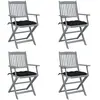 vidaXL Chaises pliables d'extérieur 4 pcs avec coussins Bois d'acacia