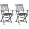 vidaXL Chaises pliables d'extérieur 2 pcs avec coussins Bois d'acacia