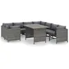 vidaXL Salon de jardin 9 pcs avec coussins Résine tressée Gris