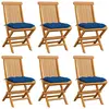 vidaXL Chaises de jardin avec coussins bleu 6 pcs Bois de teck massif