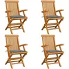 vidaXL Chaises de jardin avec coussins gris 4 pcs Bois de teck massif