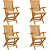vidaXL Chaises de jardin avec coussins crème 4 pcs Bois de teck massif