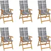 vidaXL Chaises de jardin 6 pcs avec coussins à carreaux gris Teck