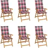 vidaXL Chaises de jardin 6 pcs avec coussins à carreaux rouge Teck