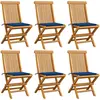 vidaXL Chaises de jardin avec coussins bleu royal 6 pcs Bois de teck
