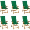 vidaXL Chaises de jardin lot de 6 avec coussins vert Bois teck massif