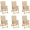 vidaXL Chaises de jardin lot de 6 avec coussins beige Bois teck massif