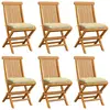 vidaXL Chaises de jardin avec coussins blanc crème 6 pcs Teck massif