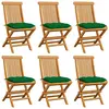 vidaXL Chaises de jardin avec coussins vert 6 pcs Bois de teck massif